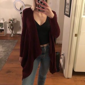 maroon cardigan